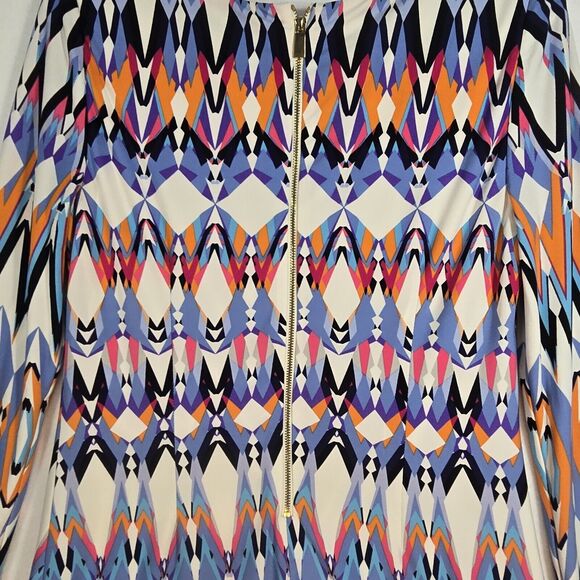 Vince Camuto Multicolor Blue Pink Orange Stretch Sheath Long Sleeve Dress Size 8 - Picture 5 of 14